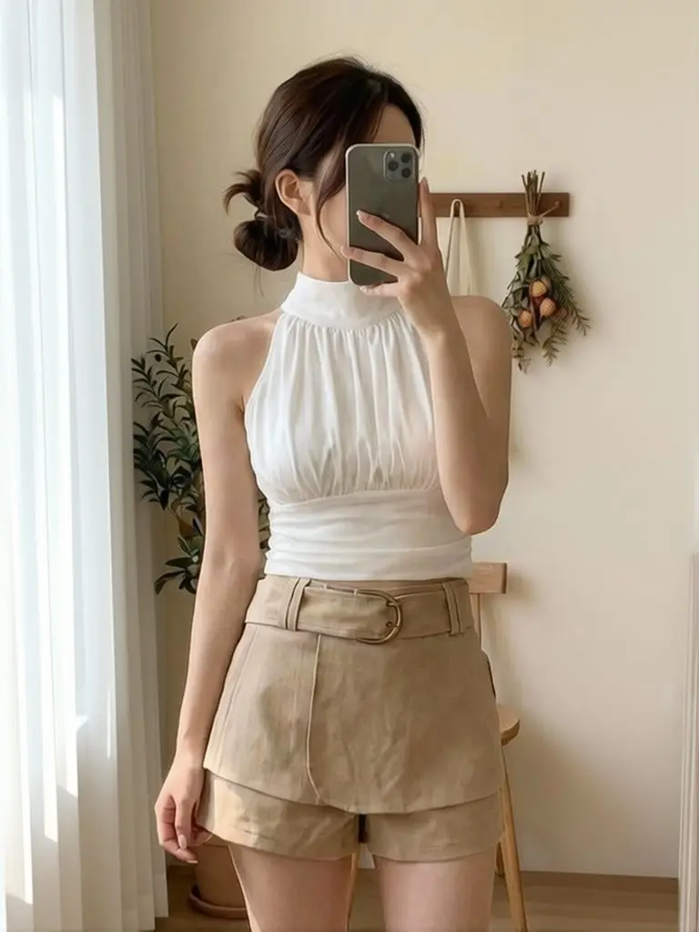 Luxury Halter Sleeveless T-Shirt Women, Lace up Backless Summer Top Sexy Tank Top Off shoulder Basic Tees Spring Summer Outwear