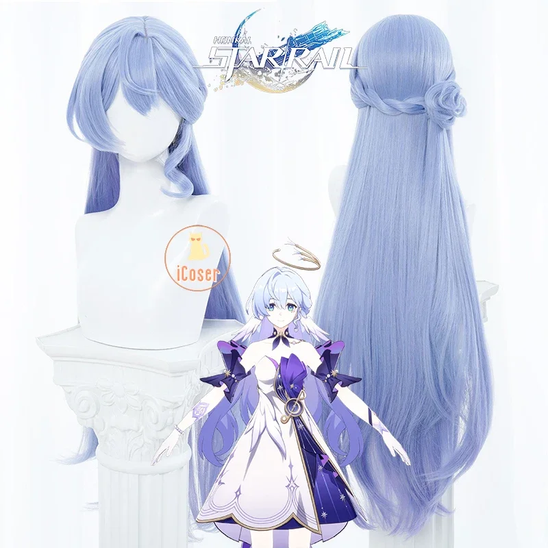 

Robin Cosplay Wig Honkai Star Rail 100cm Long Blue Hair Wings Headwear Singer Sunday Halloween Party for Women Girl Props iCoser