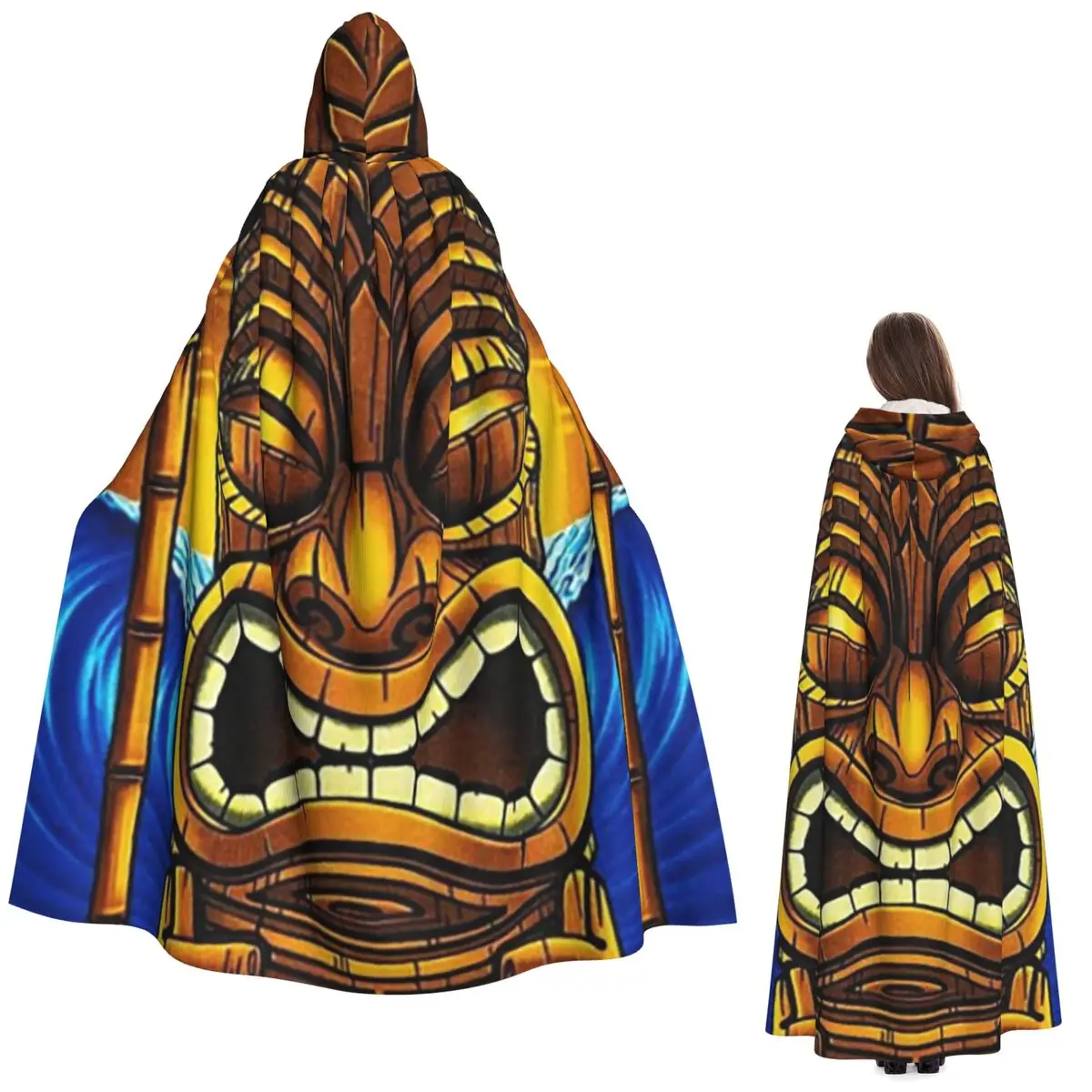 Ethnic Totems Of Indians Tiki Long Hooded Cloak Witch Medieval Costume Cosplay Cape HalloweenVampire Adult Unisex