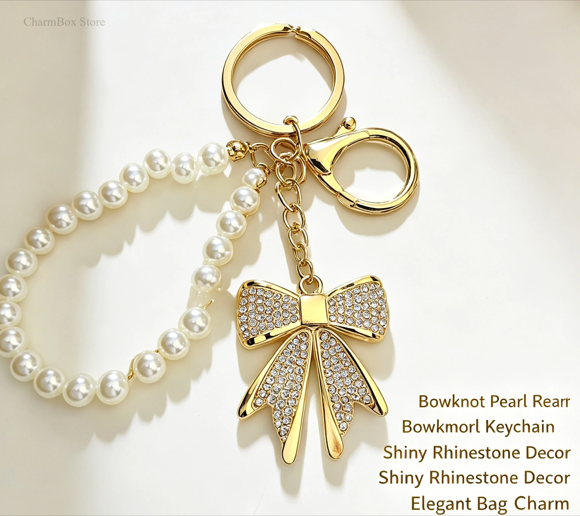 Cute Rhinestone Bow Pearl Bag Ornament Key Ring Pendant Keychain Accessories Keyring Charm Gift Sweet Jewelry Decor