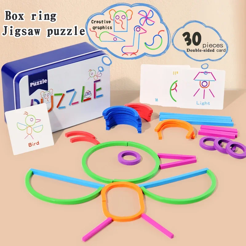 Palos y anillos creativos de madera, rompecabezas, juego de inteligencia Montessori, juguetes educativos para primera infancia, regalo para niños, padres e hijos