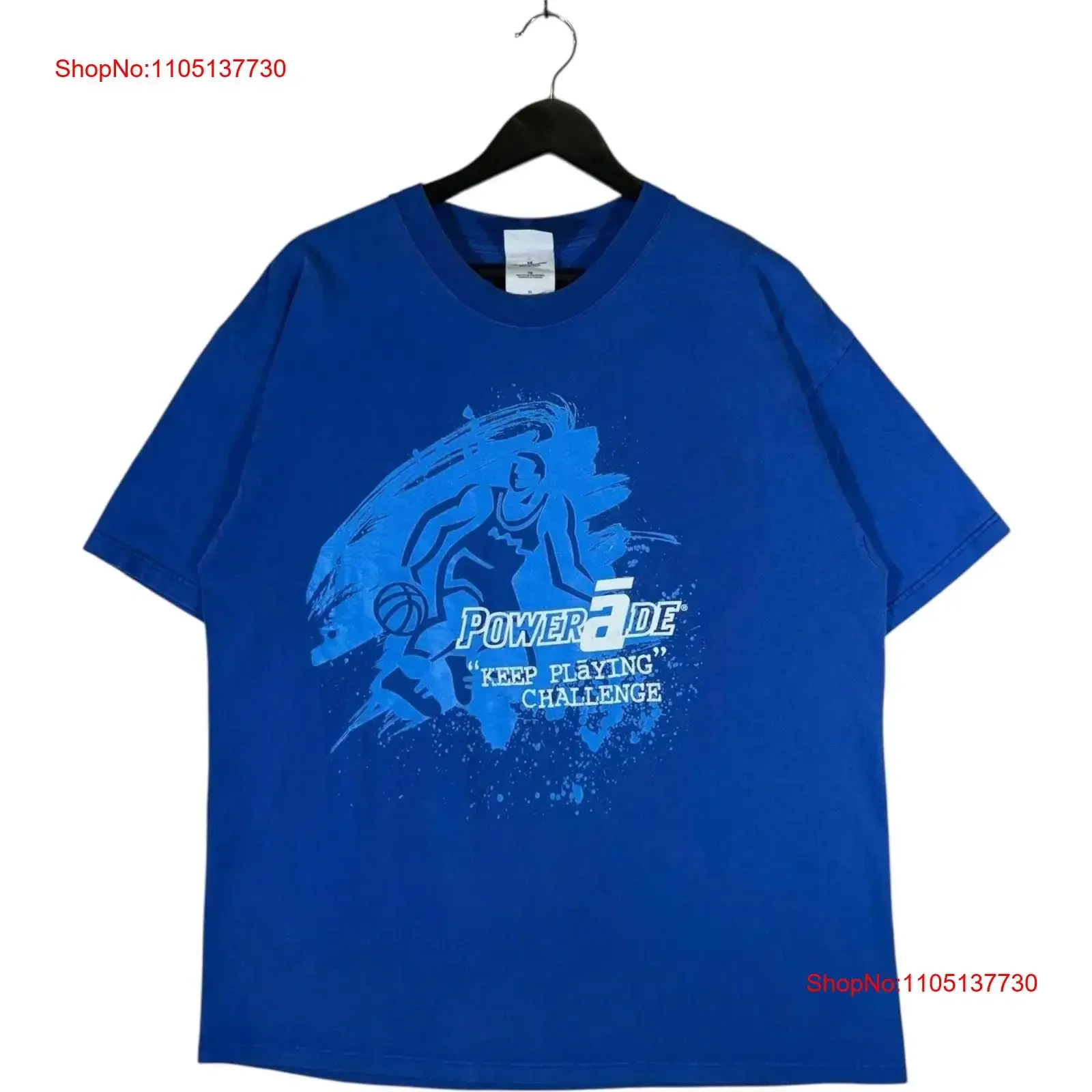 Vintage PowerAde Keep Playing Challenge camiseta azul para hombre XL vintage lavado elegante moda gráfica streetwear ligeramente