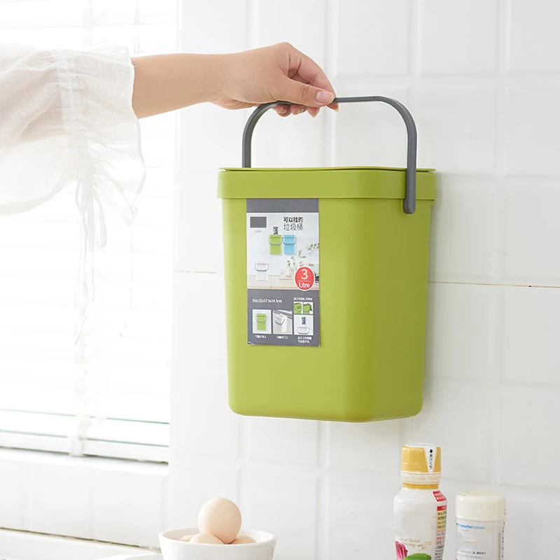 Wall Mounted Waste Bin Kitchen Hanging Trash Can With Handle Wall Sticker Garbage Can Car Portable Storage Bucket Home Dustbin