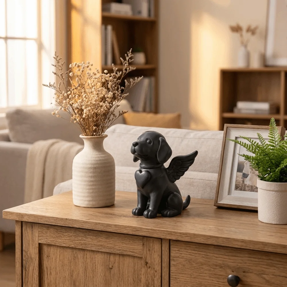 Simple 3D Printed Angel Dog Statue Smooth Surface Plastic Dog Figurine with Wings Cute Dog Sculpture Home Desktop Decor