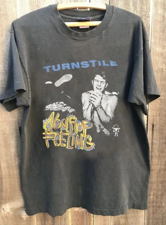 Camiseta de Verano 2026 para Hombre, Estilo Vintage, con Estampado Turnstile Nonstop Feeling, Transpirable y que Absorbe el Sudor, Estilo Urbano, Holgada y Casual