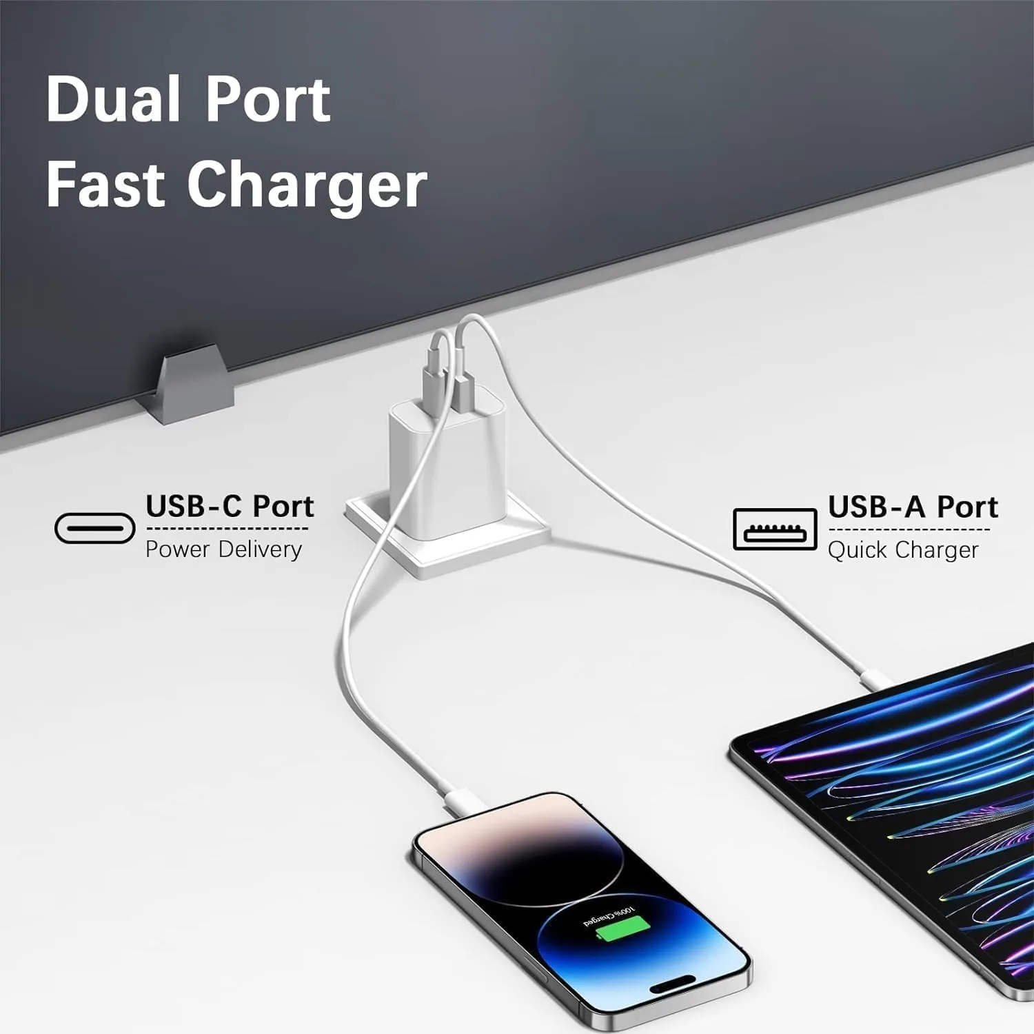 2Pack 20W Dual Port USB C Wall Charger USB A Quick Charging Block Plug with 6FT USB-C Cable for iPhone16/15/15 Plus/15 Pro Max