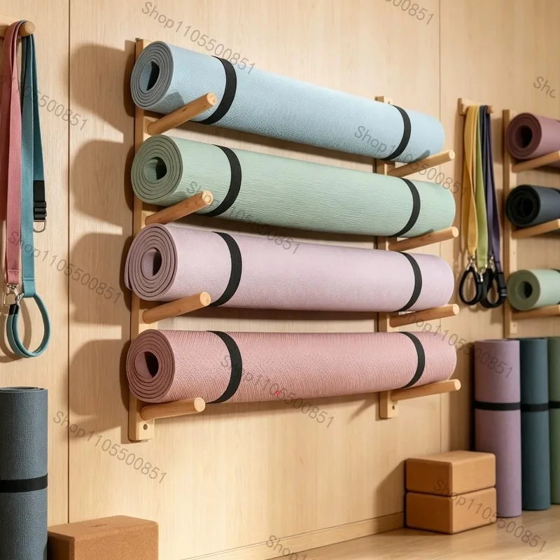 Suitable for Solid Wood Yoga Mat Rack Foam Massage Roller Wall Shelf Pilates Studio Storage  Mounted Wooden Organizer Stand