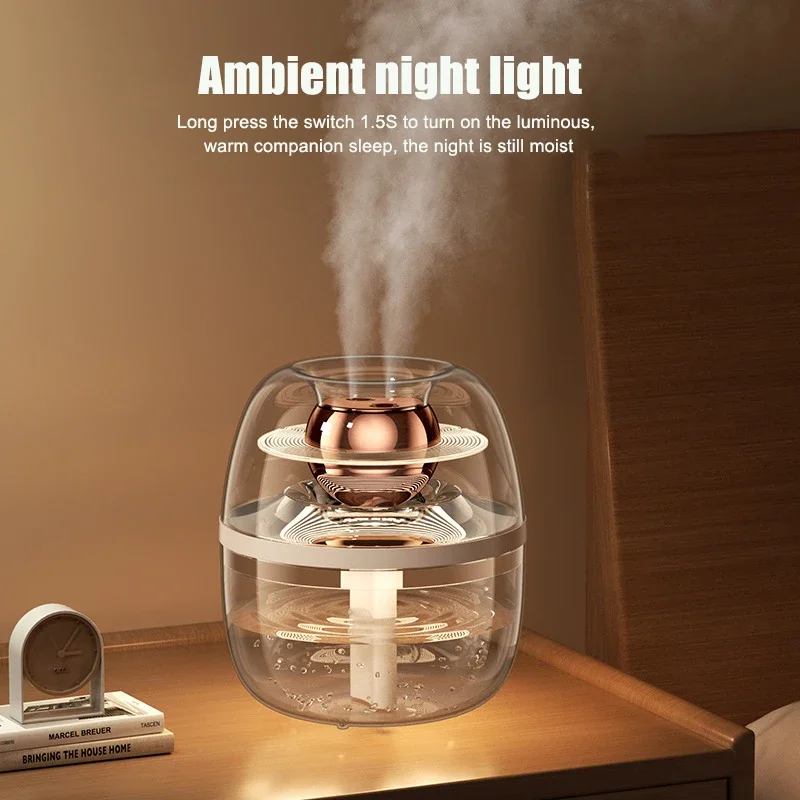 New 2L Double Spray Humidifier Home Mute Transparent Spray Fog with Night Light Usb Large Capacity Humidifier for Bedroom Office