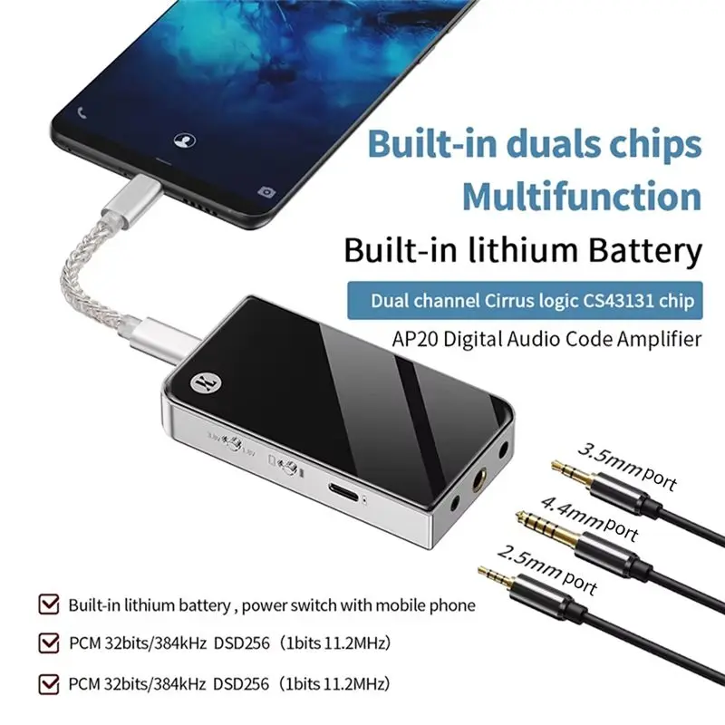 N35R-JCALLY AP20 Protable Amplifier Dual DAC Chip 2.5/3.5/4.4 Built-In Lithium Battery Portable DAC & Amp PCM 32Bits 384Khz DSD2