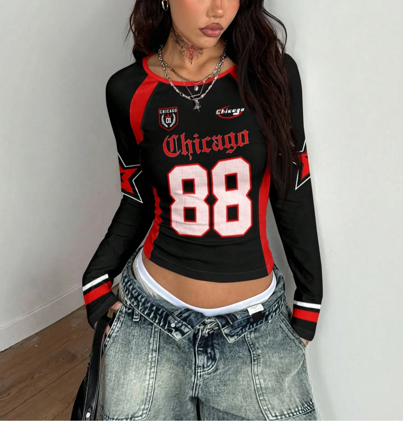 Street Fashion Chicago - Comfortabel dames T-shirt met raglanmouwen Chicago