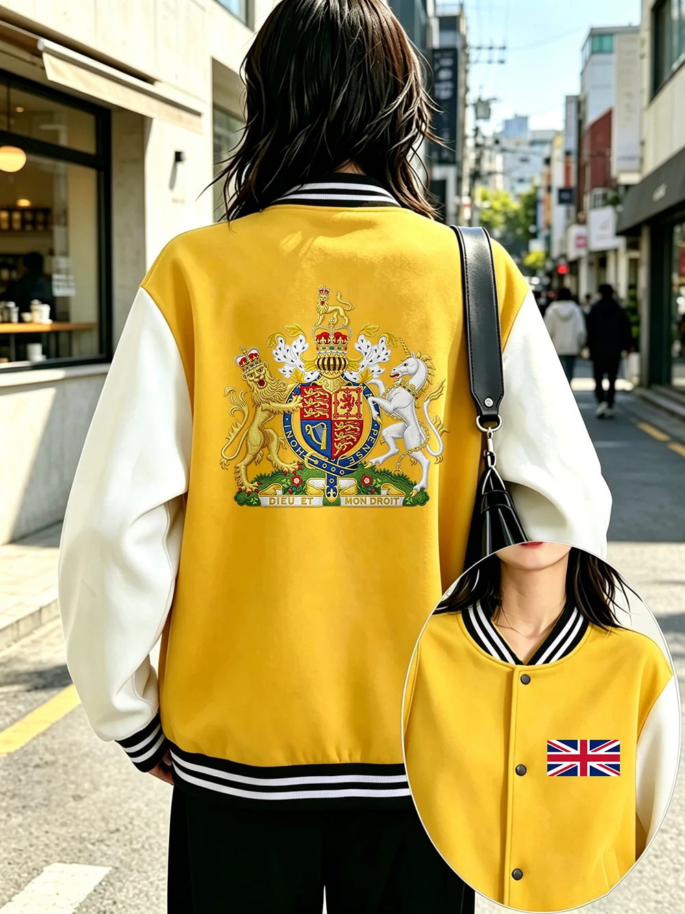 United Kingdom Embroidery Prints Baseball Coat Womens Winter Fleece Warm Cotton Jackets Casual Pocket Tops Street Loose Clothes