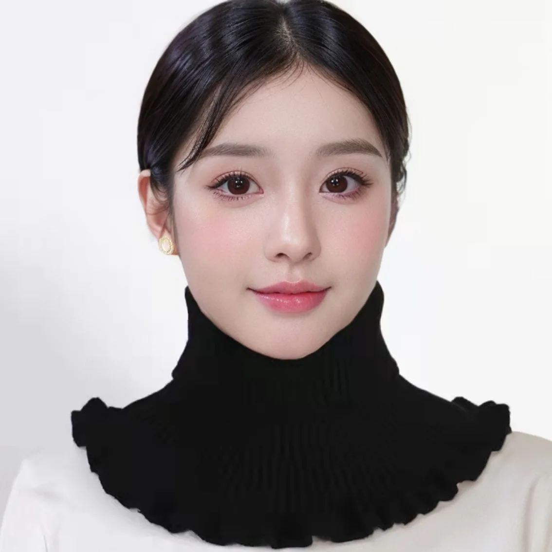 Вязаный шарф с искусственным воротником, женская теплая водолазка со съемным накладным воротником, зимний ветрозащитный шарф с деревянными ушками