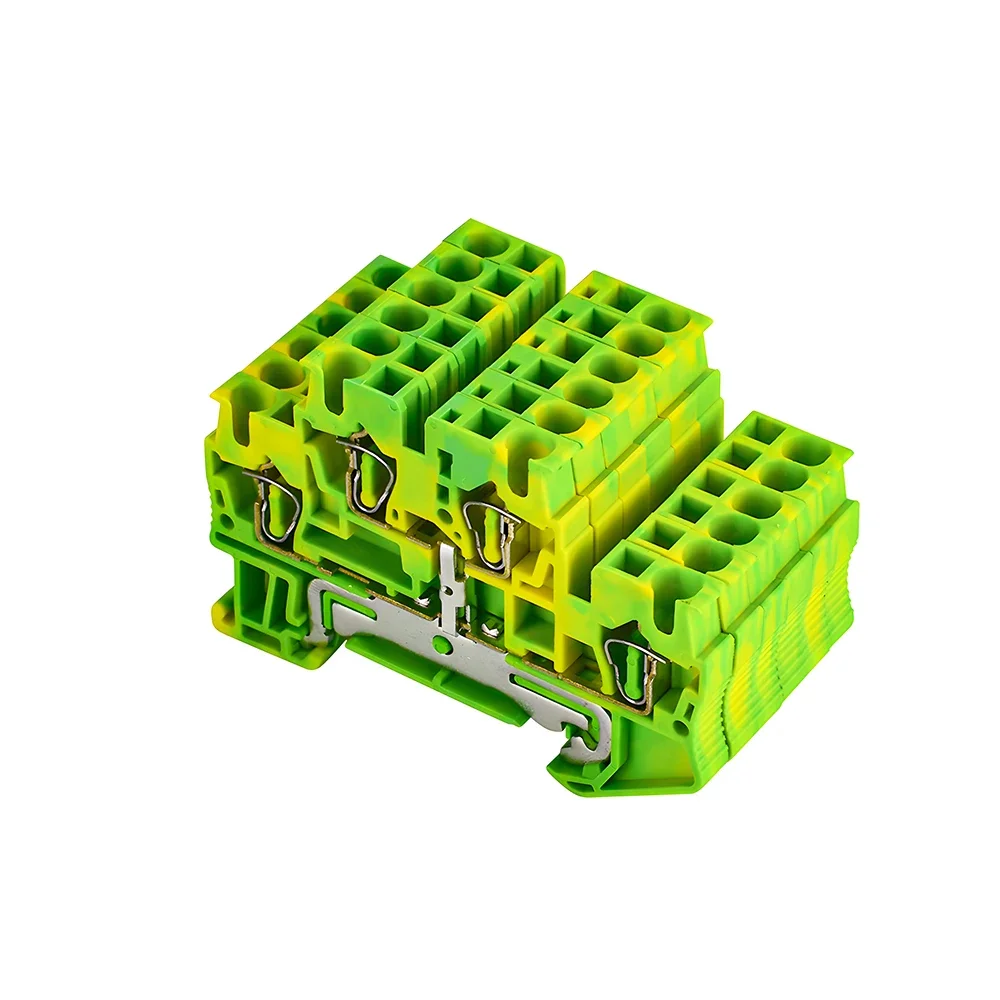 10PCS STTB-2.5-PE Screwless Ground Din Rail Terminal Block Connector Double Layer Return Pull Type Spring Ground Terminal Blocks