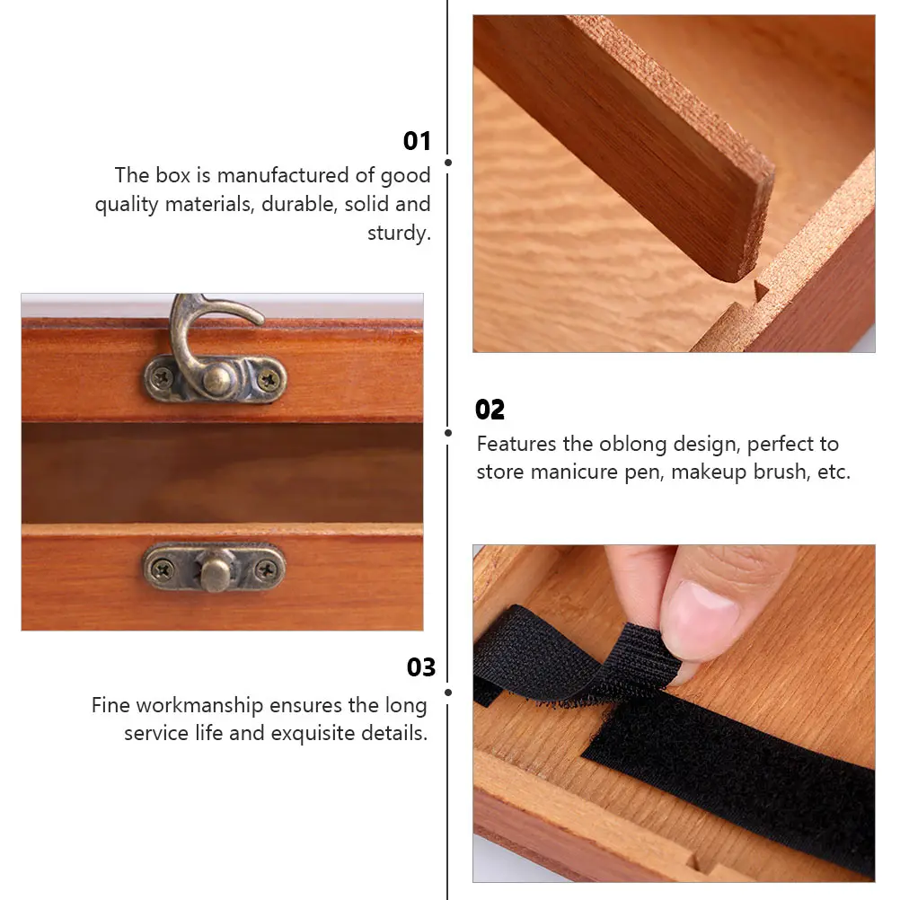 1pc Solid Wood Stationery Box Durable Oblong Pencil Storage Organizer Desk Holder Brown Compact Size Dustproof Anti Loss - Image 2
