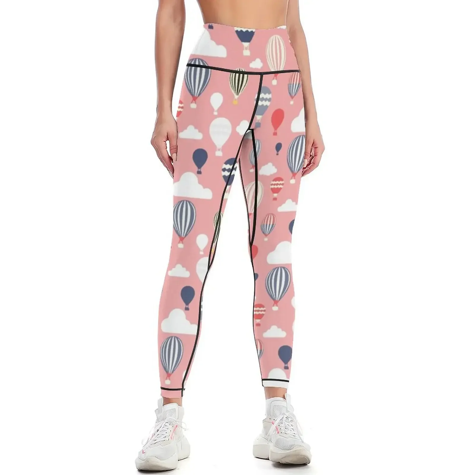 Hot airballoons in the sky on pink background by milanora designs Leggings fitness set gym sportswear for gym Womens Leggings