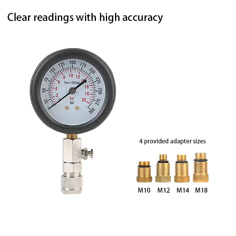 Kit profesional de probador de compresión de motor de gasolina, juego de herramientas de manómetro de cilindro de combustible de 0-300 PSI para motocicletas y coches
