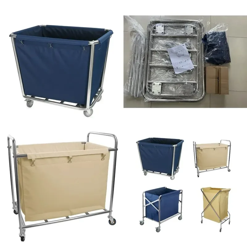 Heavy duty stainless steel laundry truck, removable design, large capacity, ideal for hotels, laundry rooms and