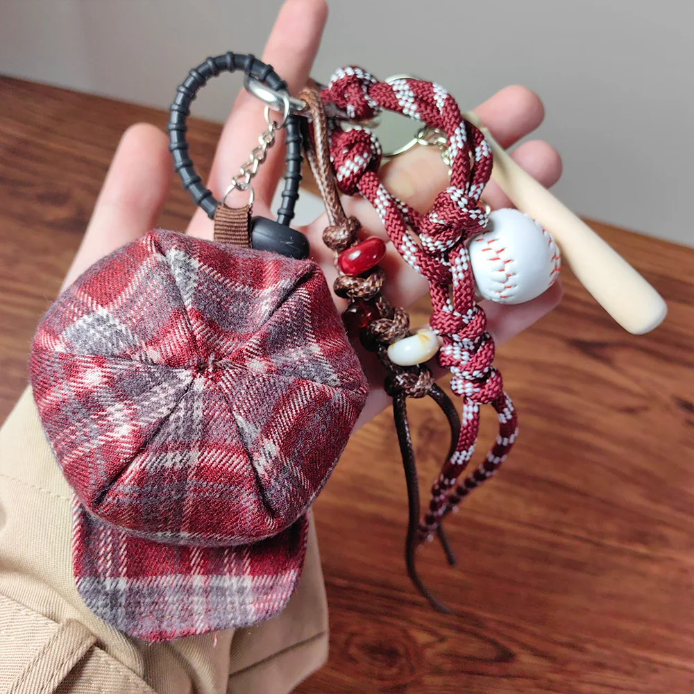 IGNICASE New Sports Plaid Beret Pendant Baseball Keychain Personalized Boys and Girls Personalized Bag Pendant Bag Accessorie