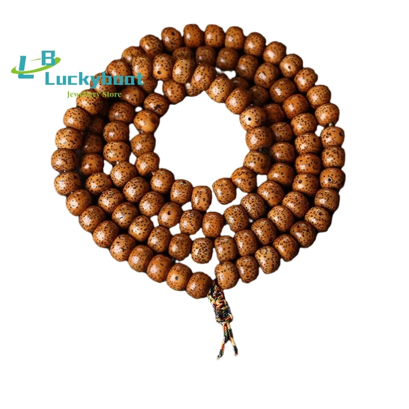 Tibetan 108 Prayer Mala Natural 10mm Weathered Yellow Star Moon Bodhi Seed Beads Bracelet or Yoga Meditation Necklace Rdopship