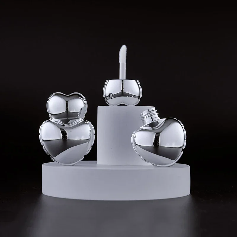 Mini Tube de brillant à lèvres Portable, cœur de pêche, récipient en argent mat, bouteille vide, conteneur de glaçage, outil de maquillage