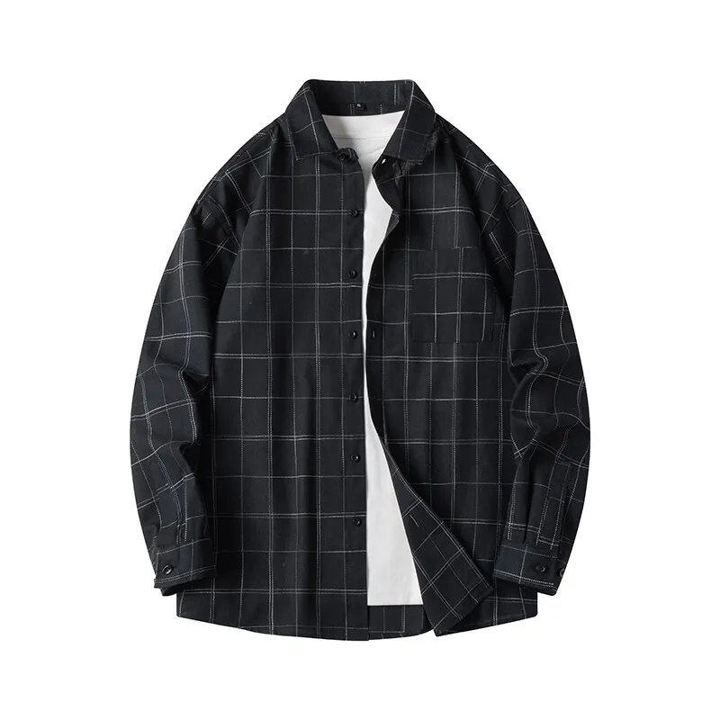 

Spring New Men's Fashion Trend Plaid Shirt Large Size Loose Shoulder Top