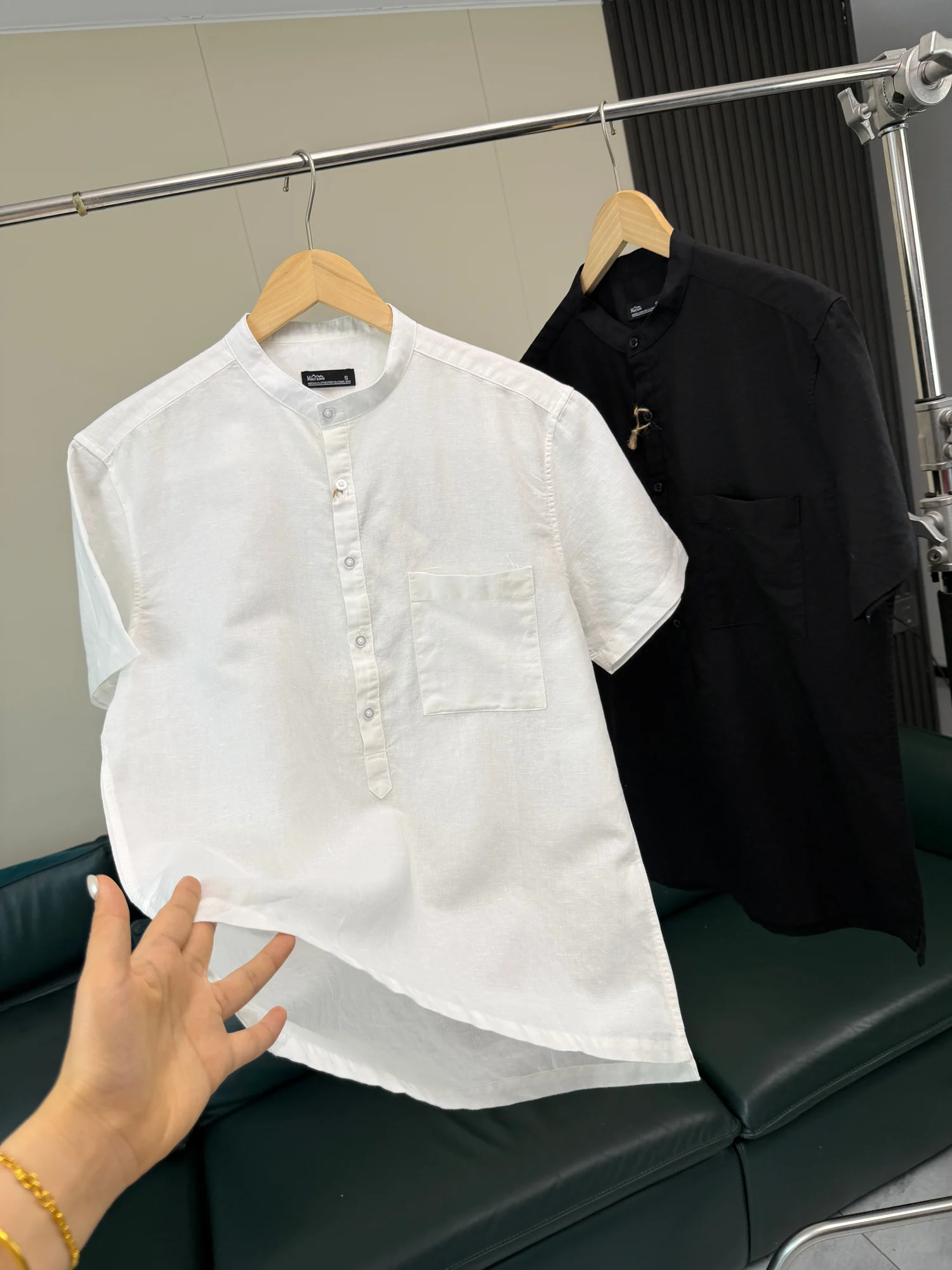 

Cotton Linen Breathable Lightweight Casual Summer Shirt Men's Overhead Henry Collar Short Sleeve Fashionable Urban S...
