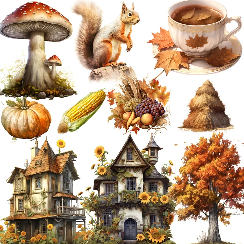 12Pcs/Pack Autumn House Sticker DIY Craft Scrapbooking Album Junk Journal Decorative Stickers