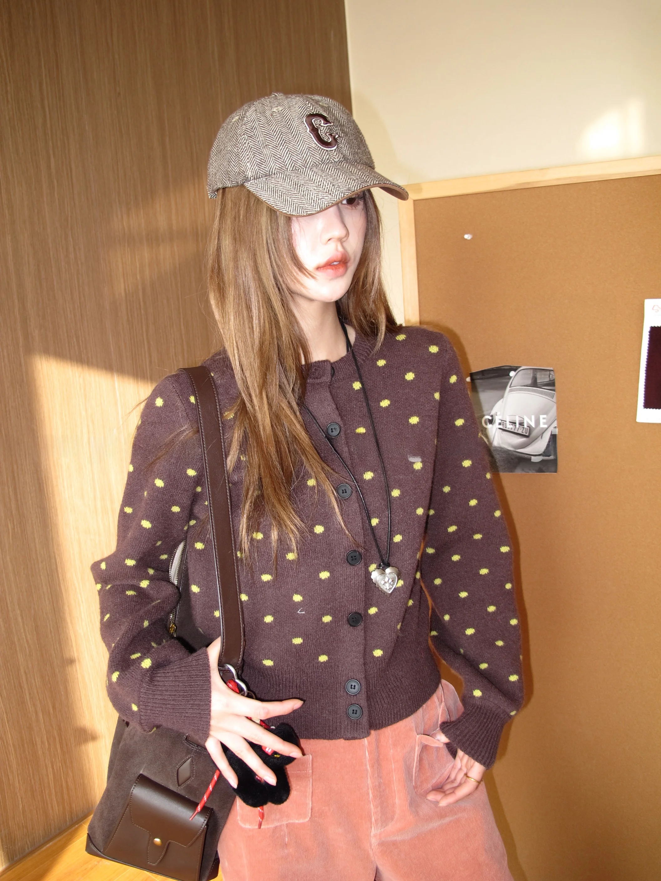 

Женский вязаный кардиган с цветными блоками и горошком, с длинными рукавами и круглым вырезом, повседневный, мягкий, из смесового акрила, весенний, модный.