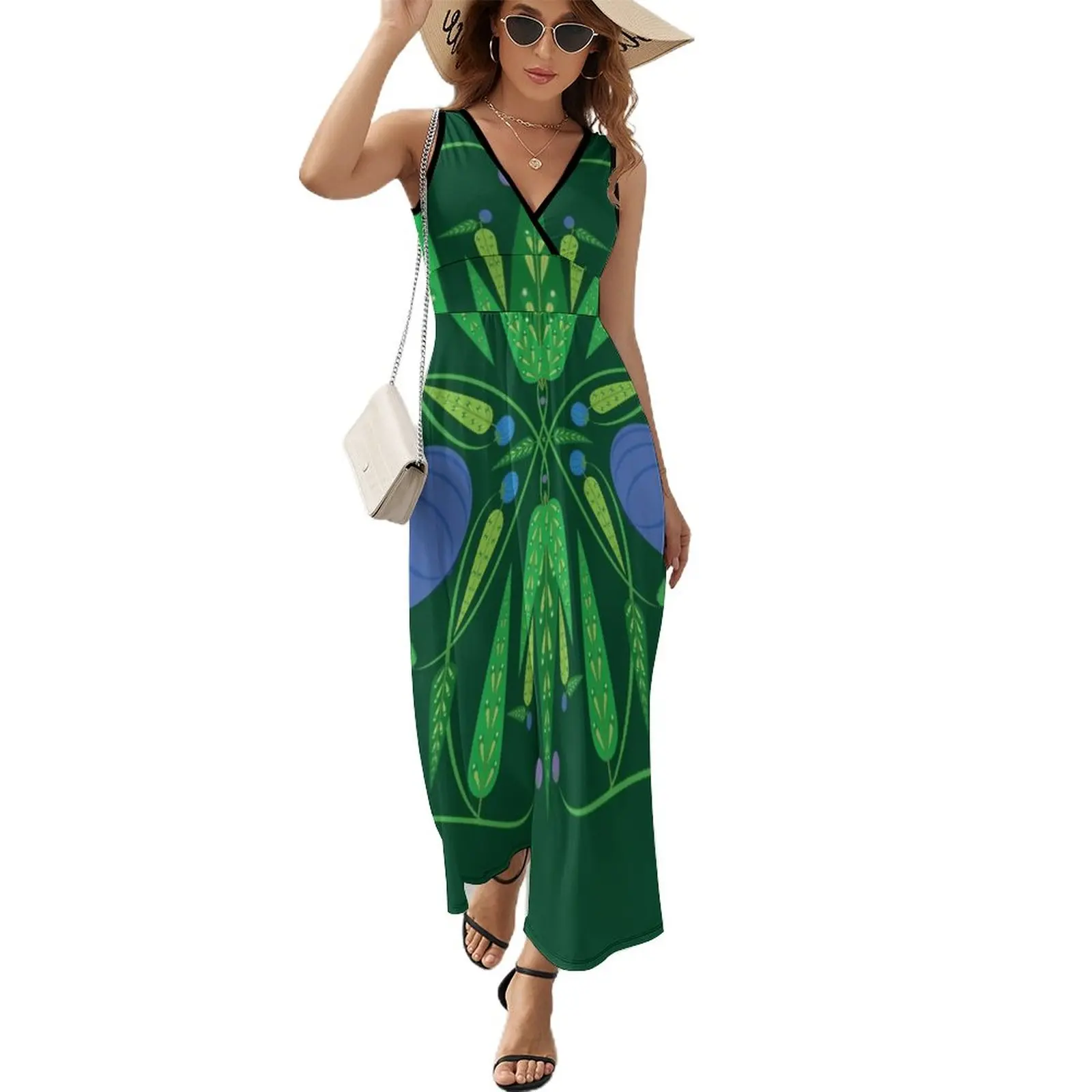 

Guardian Of The Blueberries - Dark Green Sleeveless Dress clothes for women women party dresses