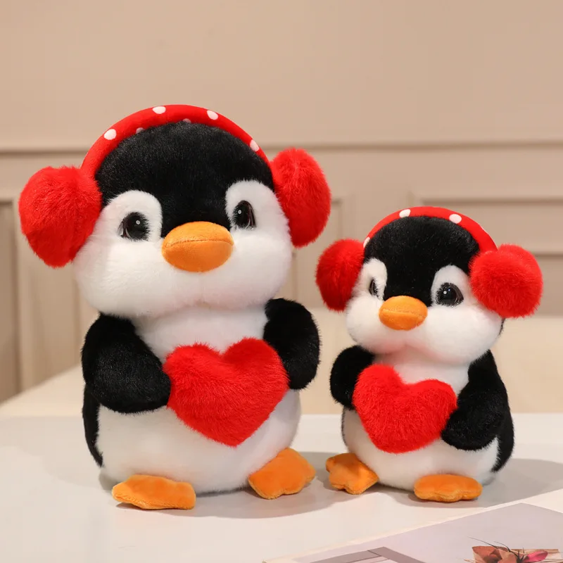 

22/30cm Cartoon Love Heart Penguin Plush Toy Cute Penguin Plush Stuffed Wearing Earmuff Embracing Love Doll Winter Romantic Gift
