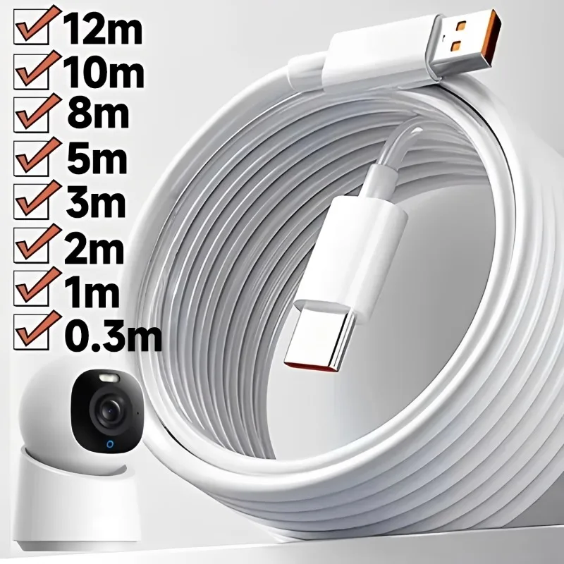 12/10/8/5/3/1/0.3M USB C Cable Long Power Extension Cord for Xiaomi Mi Camera Laptop Security Cameras Type C To C Charging Wire