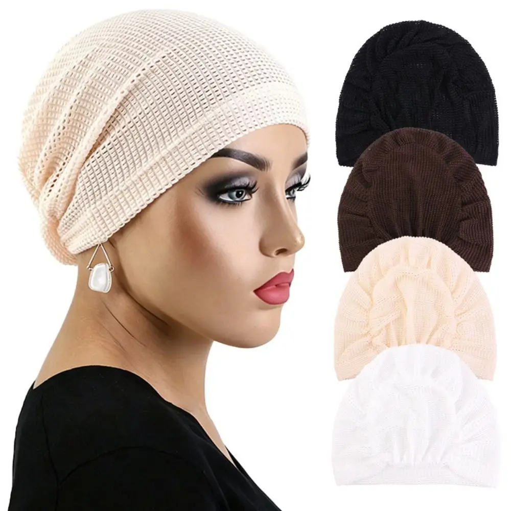 Trendy Multicolor Crinkle Hijab Turban Elastic Solid Color Hood Lightweight Crinkle Texture Headscarf Chemotherapy Care