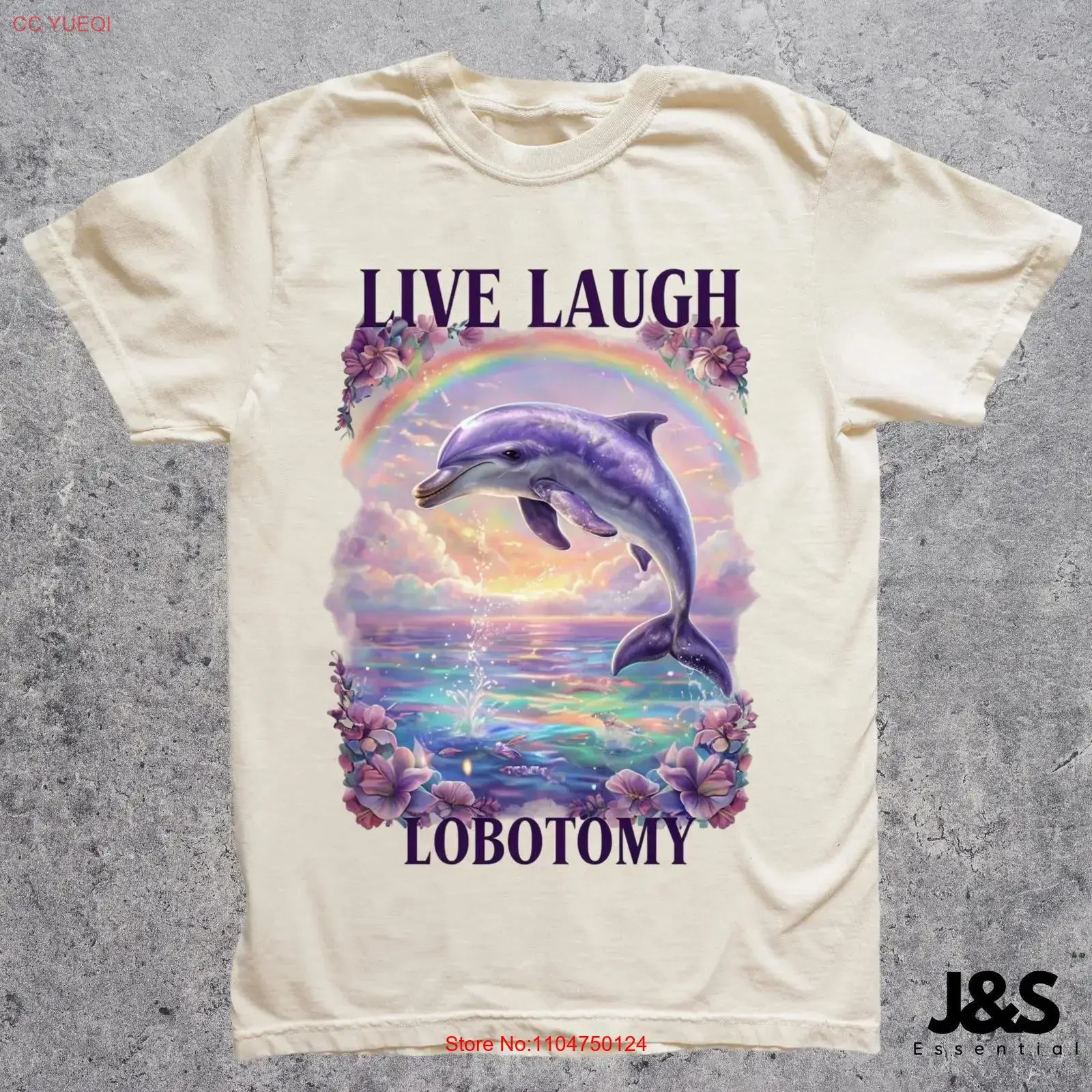 Live Laugh Lobotomy T Shirt Funny Dolphin Meme Silly Weird Vintage  vintage Washed Top For Everyday Wear Comfortable homme