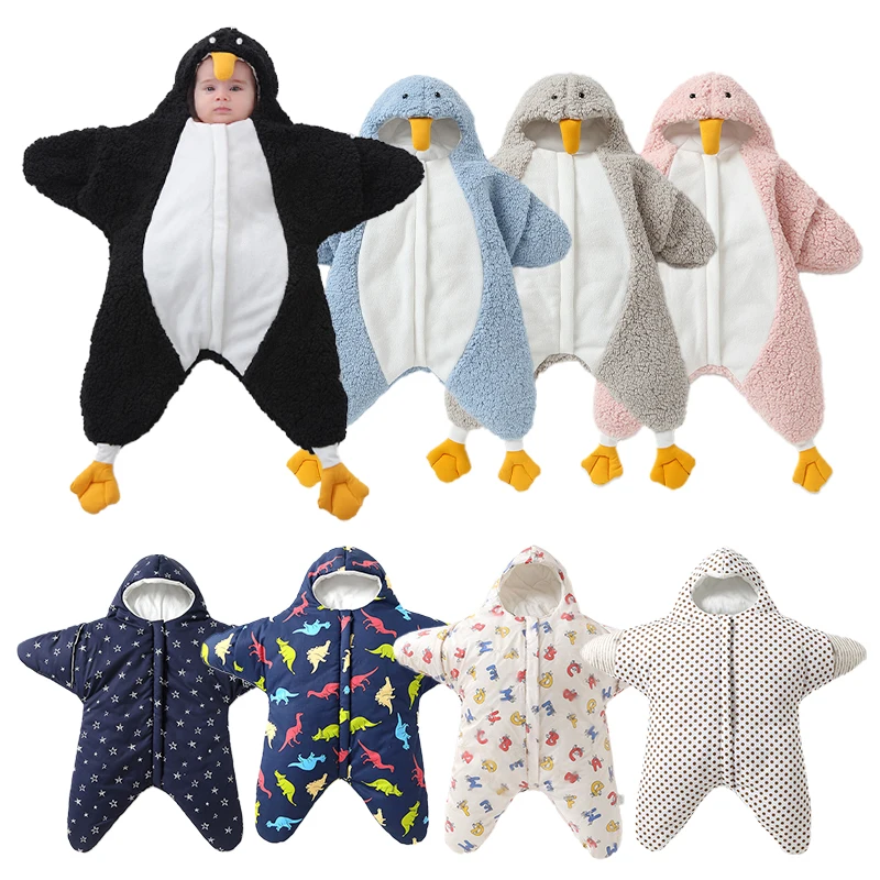 Newborn Baby Starfish Shape Thicken Sleeping Bag Winter Warm Infant Swaddle Wrap Baby Cocoon Cotton Wrap Blankets Sleepsack 0-6M