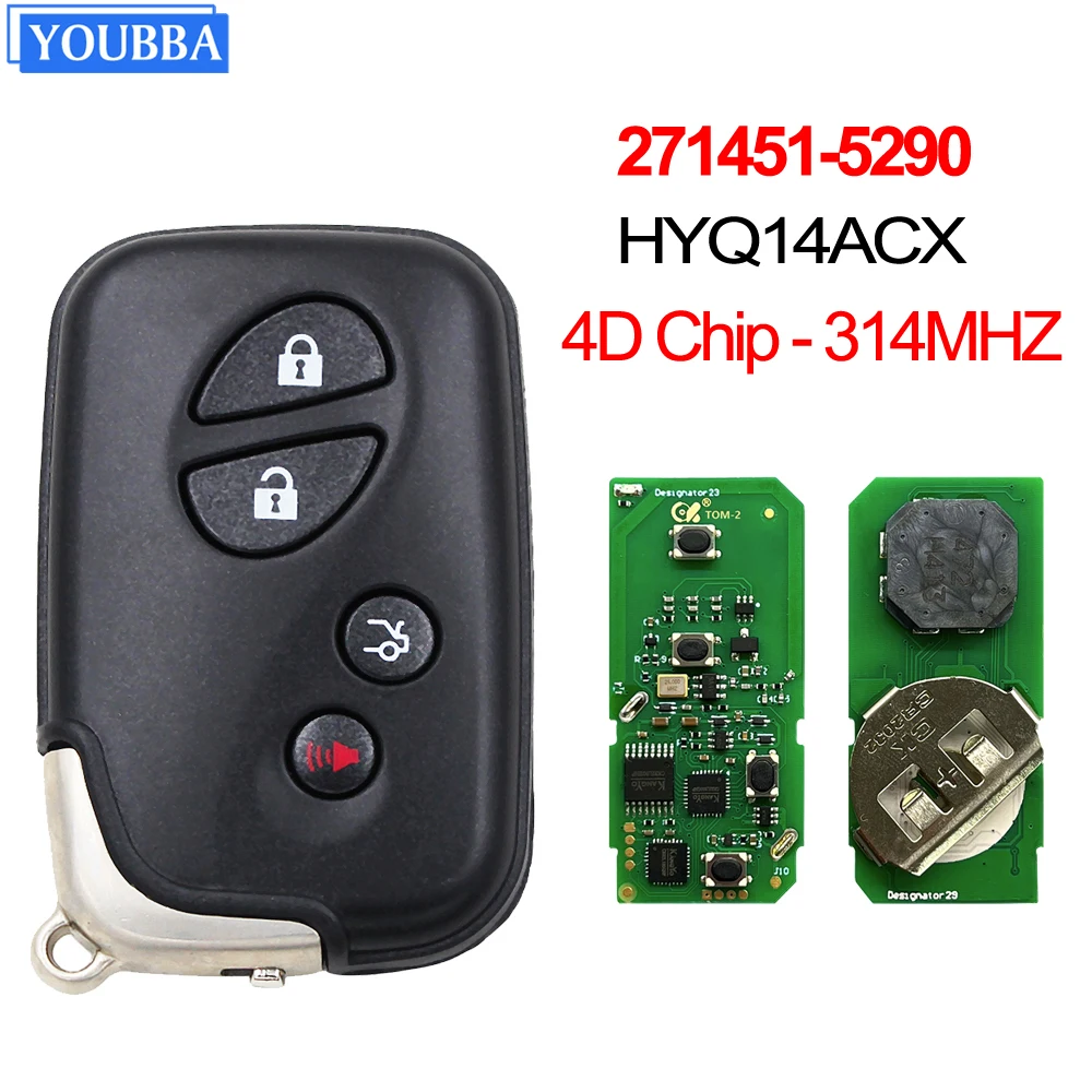 YOUBBA Keyless Go HYQ14ACX 271451 5290 Smart Car Remote Key 314.35MHz 4D 4D74 Chip For Lexus GS300 GS350 GS430 GS450h GS460