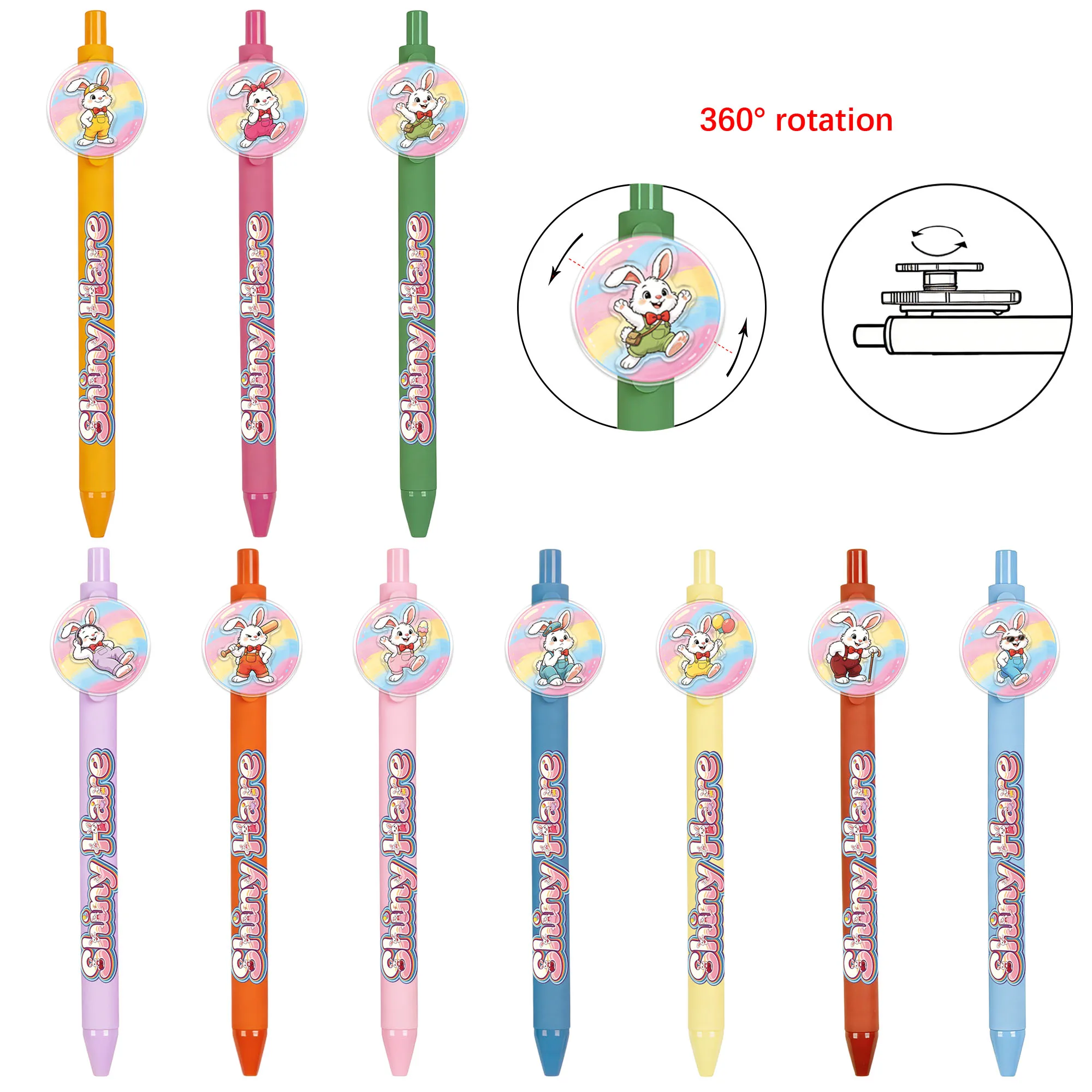 

10 PCS Rabbit Theme Ballpoint Pens - Multi-color Mixed Pack with Push Button Neutral Pens