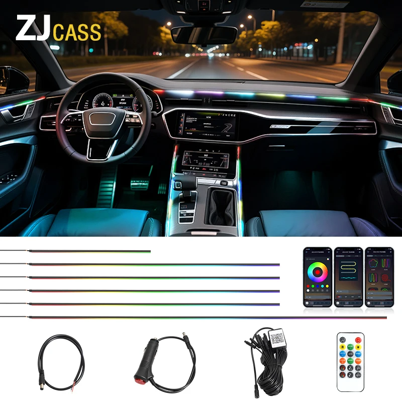 

4 in 1 Led Acrylic Car Ambient Light RGB 213 64 Color Symphony Acrylic APP Streamer Atmosphere Lamp Kit One Zone Dual Zone
