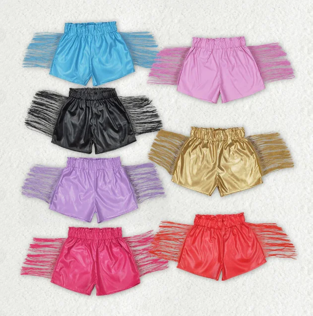 Dancing Fashion Little Kids Girls Summer Shorts Multi Color Elastic Waist Leather with Tassel Design Shorts Clothes