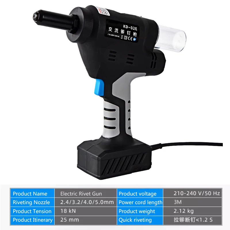 Pistola de rebite elétrica, ferramenta de rebitagem, alumínio, ferro, aço inoxidável, puxar, máquina de rebitagem, desenrolamento automático e núcleo