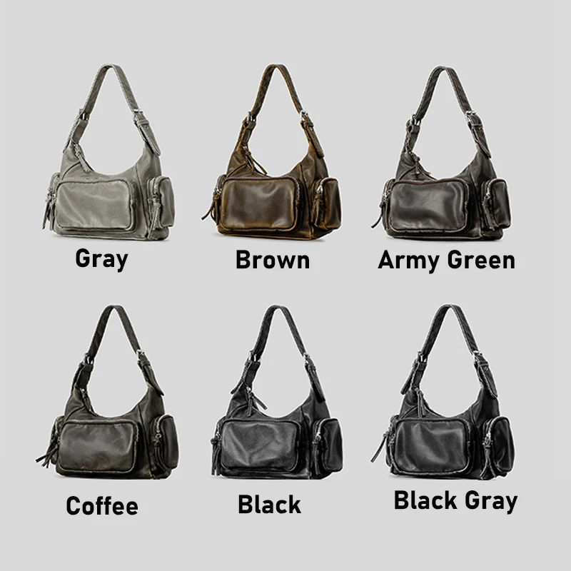 Vintage Y2K Underarm Bag Designer Women Handbags Luxury Soft Pu Leather Hobos Shoulder Crossbody Bags Retro Punk Motorcycle Bag