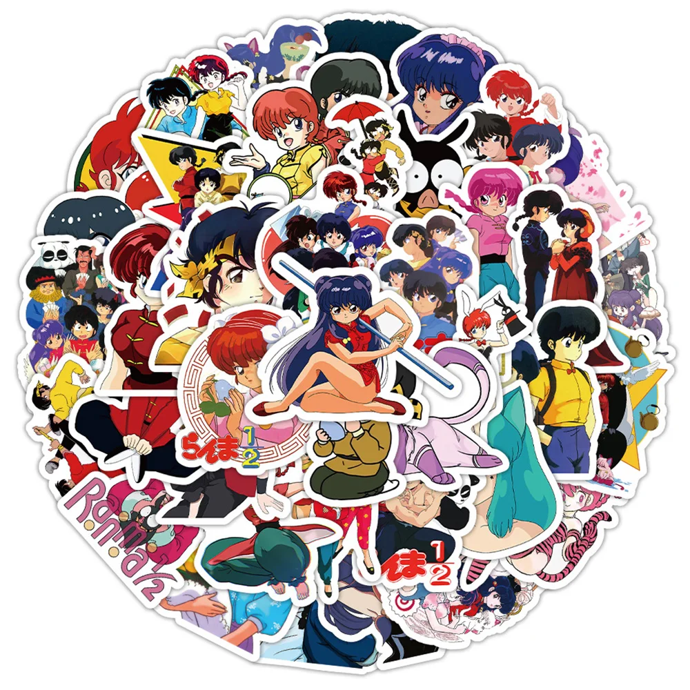 50 sztuk Cartoon Ranma Anime naklejki naklejki wodoodporne motocykl Laptop deskorolka samochód rower naklejka dekoracyjna dzieci klasyka zabawki