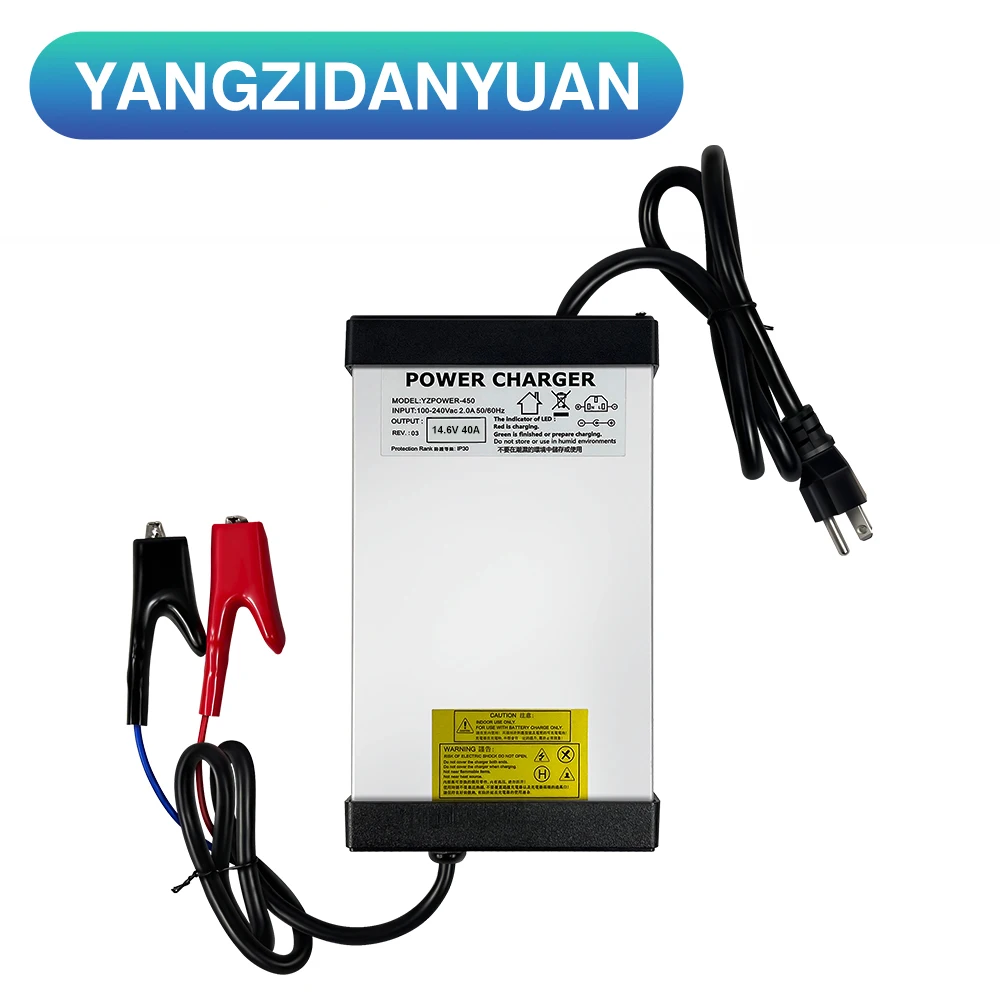 14.6V 40A 4S Fast Charging Lifepo4 Lithium Battery Charger with DC Connecter for 12V Universal Electric Power Supply with Fans