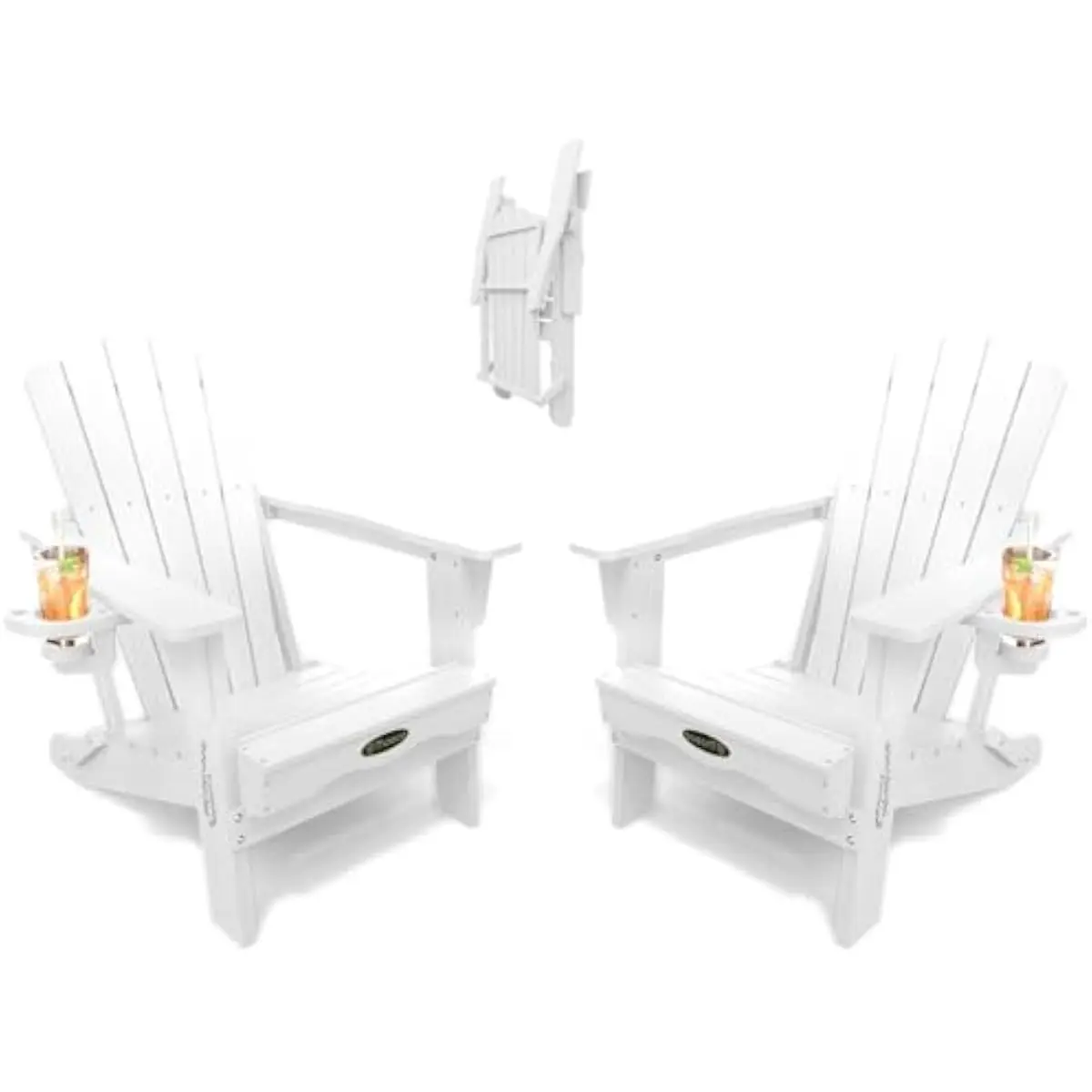 Folding Adirondack Chairs 2-Piece Set HDPE All-Weather Patio Seating with Wood-Grain Finish Contoured Backrest Wide Seat Flip-Do