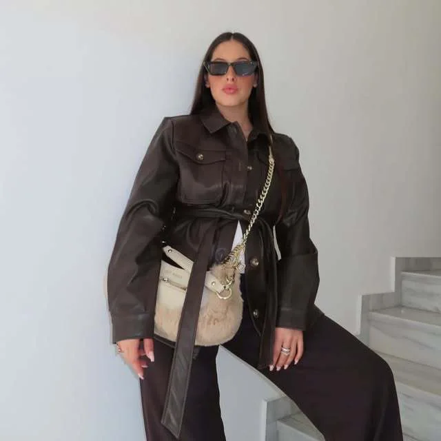 

Women's Casual Fashion Jacket Fall Winter Lapel Long Sleeve Single-Breasted Versatile Faux Leather Coat Slim Fit Elegant Outwear