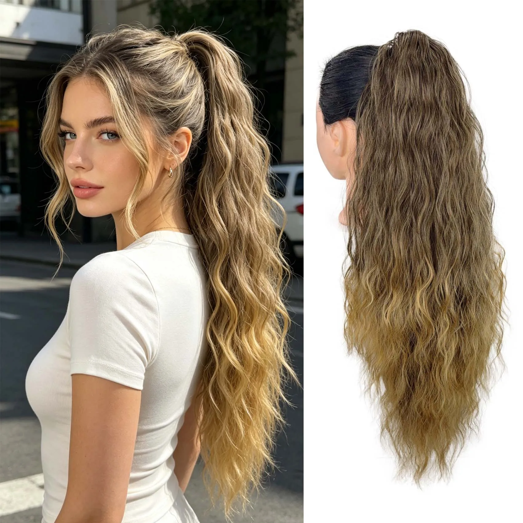 Synthetic Women's Claw-Style Long Wavy Ponytail Hairpiece Long Wavy Clip-In Ponytail Hairpiece Fluffy Natural Ponytail