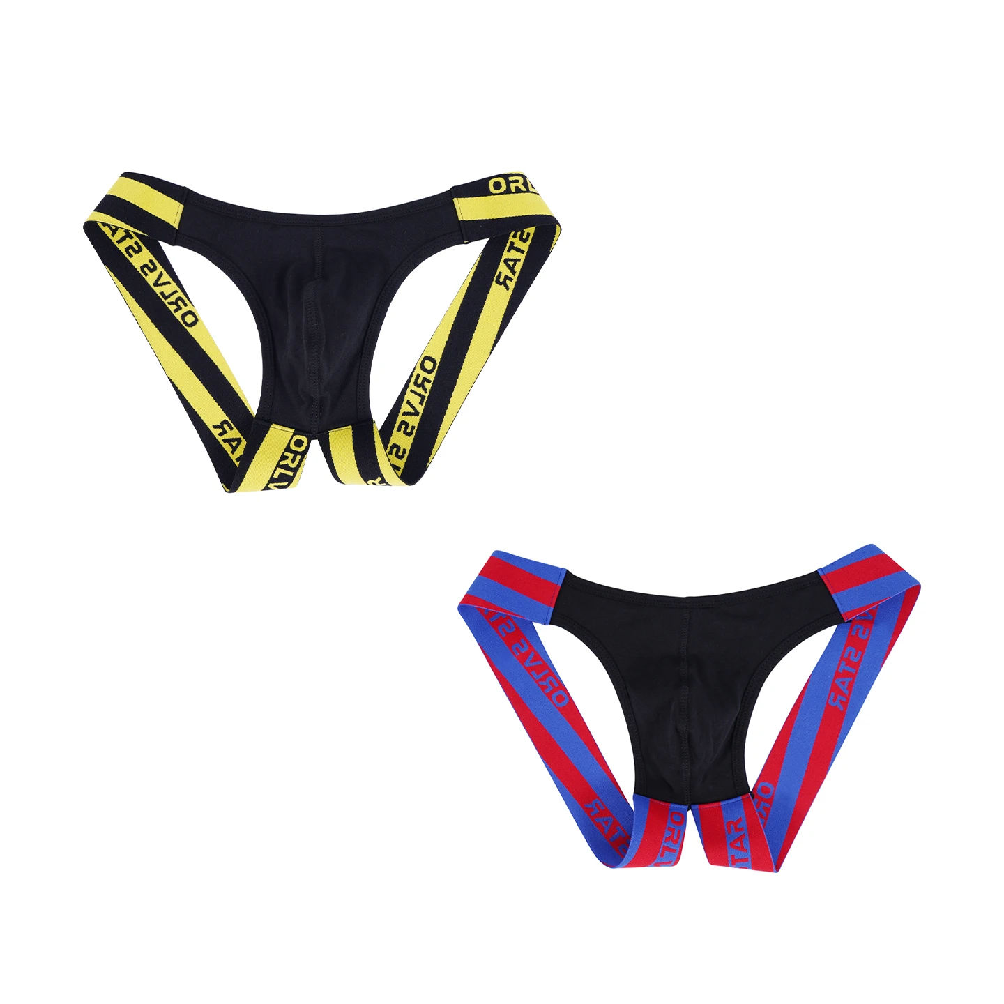 

2 PCS Men's Colorblock Letter Print Double T-Back Thong, Convex Pouch High Elastic Waistband Sexy Sport Underwear