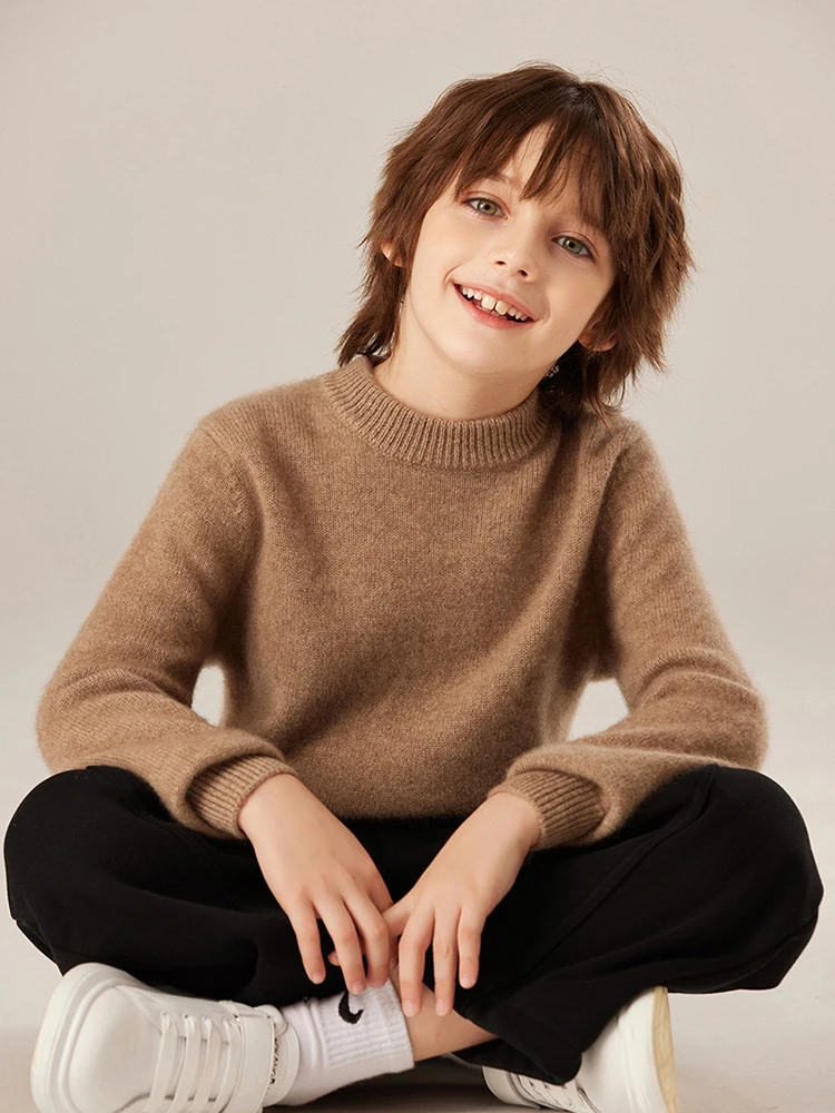 

Children Pure Cashmere Sweater Mock Neck Pullovers Basic Autumn Winter Boys Girls 100% Cashmere Knitwear Kids Thick Clothing Top