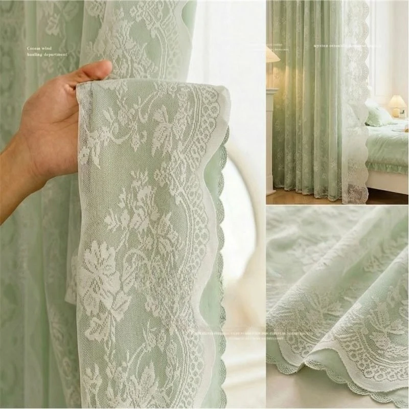Cream French Lace Partial Blackout Curtains for Bedroom Bay Window Curtain Luxury Decorative Door Drapes Double-Layer Customized