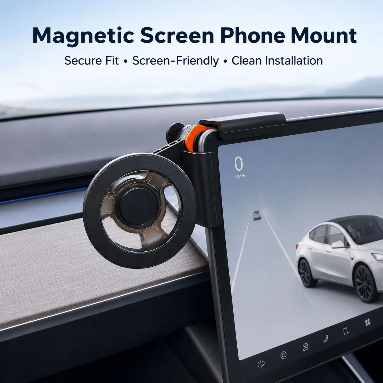 Magnetic Car Phone Mount for Model 3 Y YL Center Screen Corner Clamp 360° Adjustable for MagSafe Compatible  Wite Phone Holder