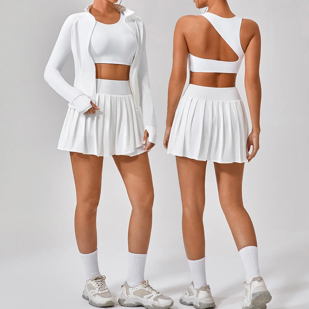 

Комплект для йоги, комплект из 2 предметов, женский спортивный комплект для бега на открытом воздухе, тренажерный зал, теннисный костюм, тонкая эластичная юбка для гольфа, фитнеса, солнцезащитный крем, одежда с длинными рукавами